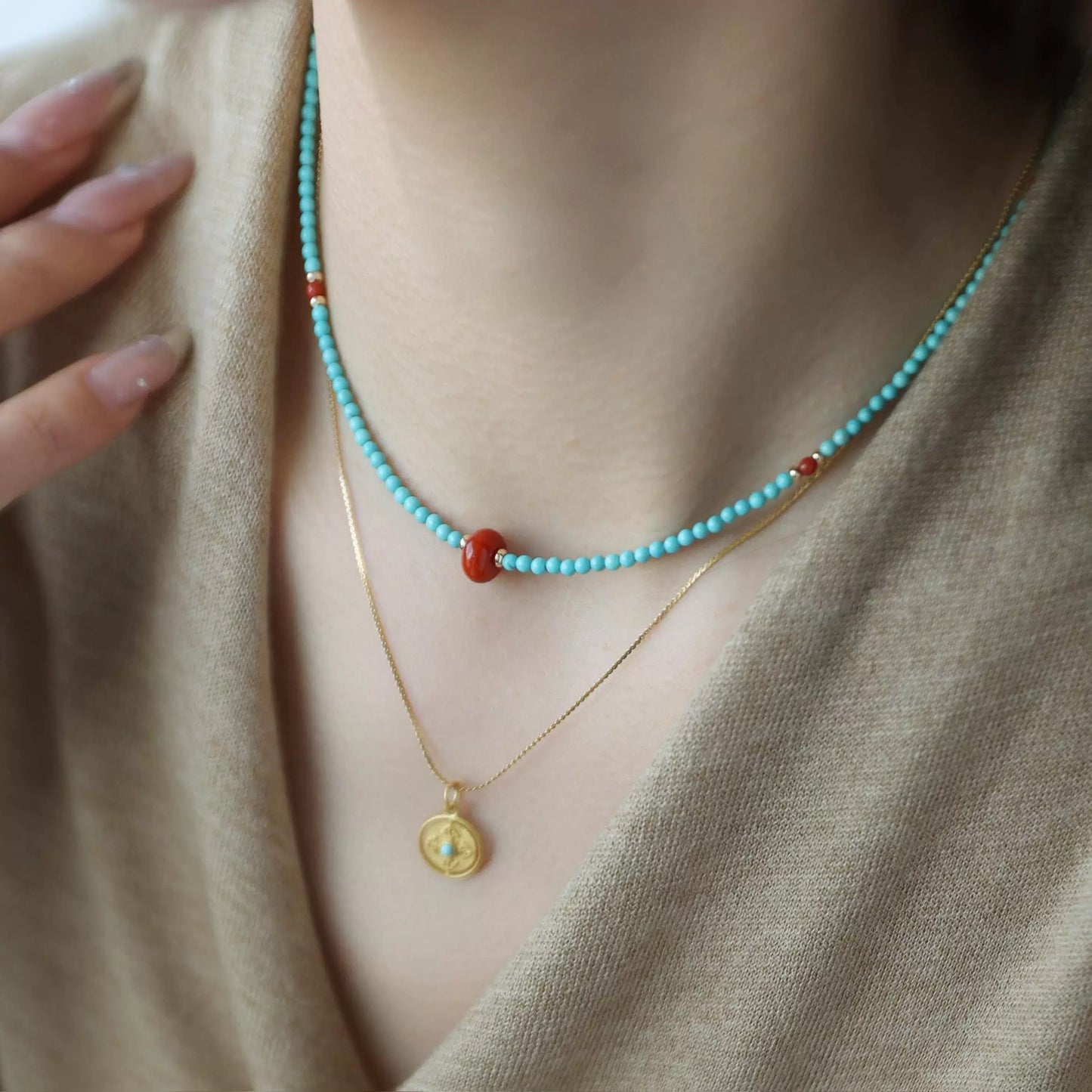 Oriensgems Designer Style Turquoise Health and Power Blessing Necklace