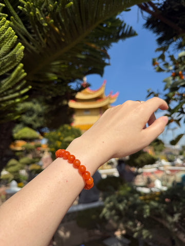 Oriensgems Natural Red Jade Peace and Joy Blessing Bracelet