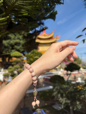 Oriensgems Pink Incense-ash Porcelain Charm & Confidence Blessing Bracelet