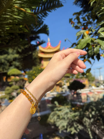 Oriensgems Natural Yellow Jade Fortune and Wealth Blessing Bracelet